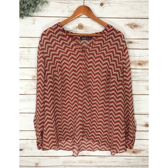a.n.a Tops - RED & TAN BLOUSE SIZE XXL